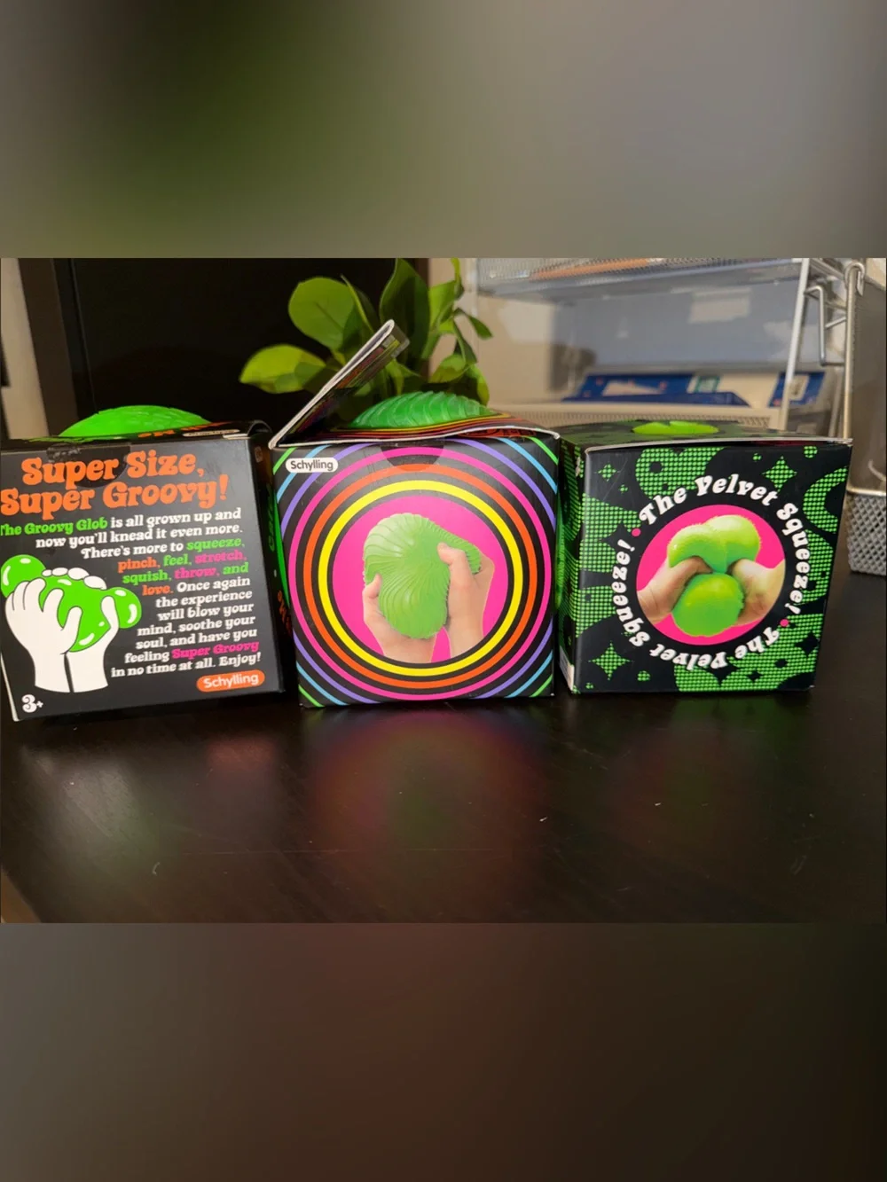 THREE Schylling Super NeeDohs Green Ripples, Groovy Glob & Fuzz Ball Authentic